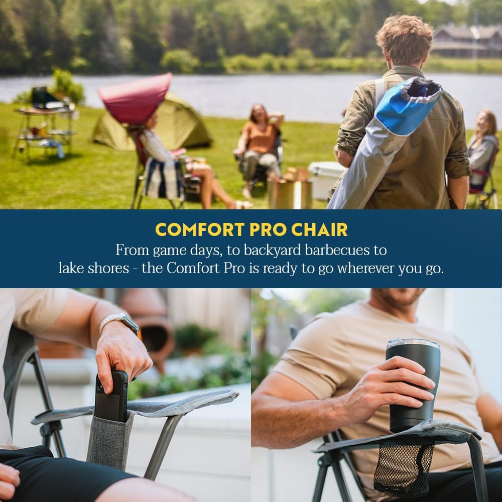 outdoor comfort pro rocker camping chair | portable folding rocking chair with durable armrests & drink holder — blush outdoor comfort pro rocker camping chair | portable folding rocking chair with durable armrests & drink holder — blush