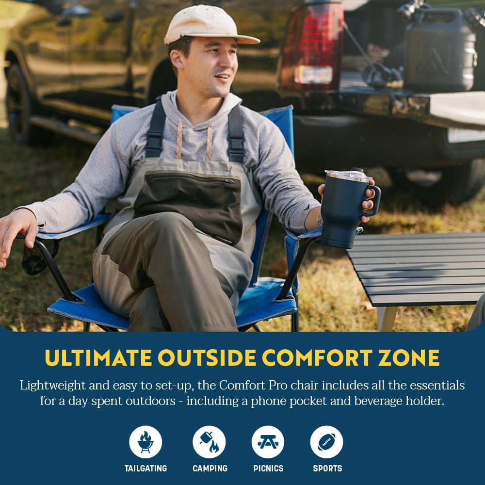 outdoor comfort pro rocker camping chair | portable folding rocking chair with durable armrests & drink holder — blush outdoor comfort pro rocker camping chair | portable folding rocking chair with durable armrests & drink holder — blush